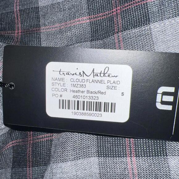 TravisMathew Shirt Mens S Heather Black Red Cloud Flannel Plaid Long Sleeve - Picture 2 of 6